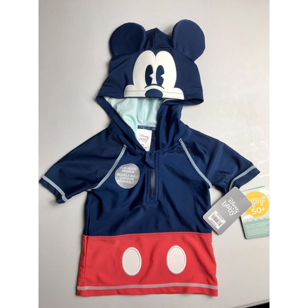 New DISNEY Baby 12 To 18 Months Mickey Mouse Hooded Swim Shirt UPF 50+